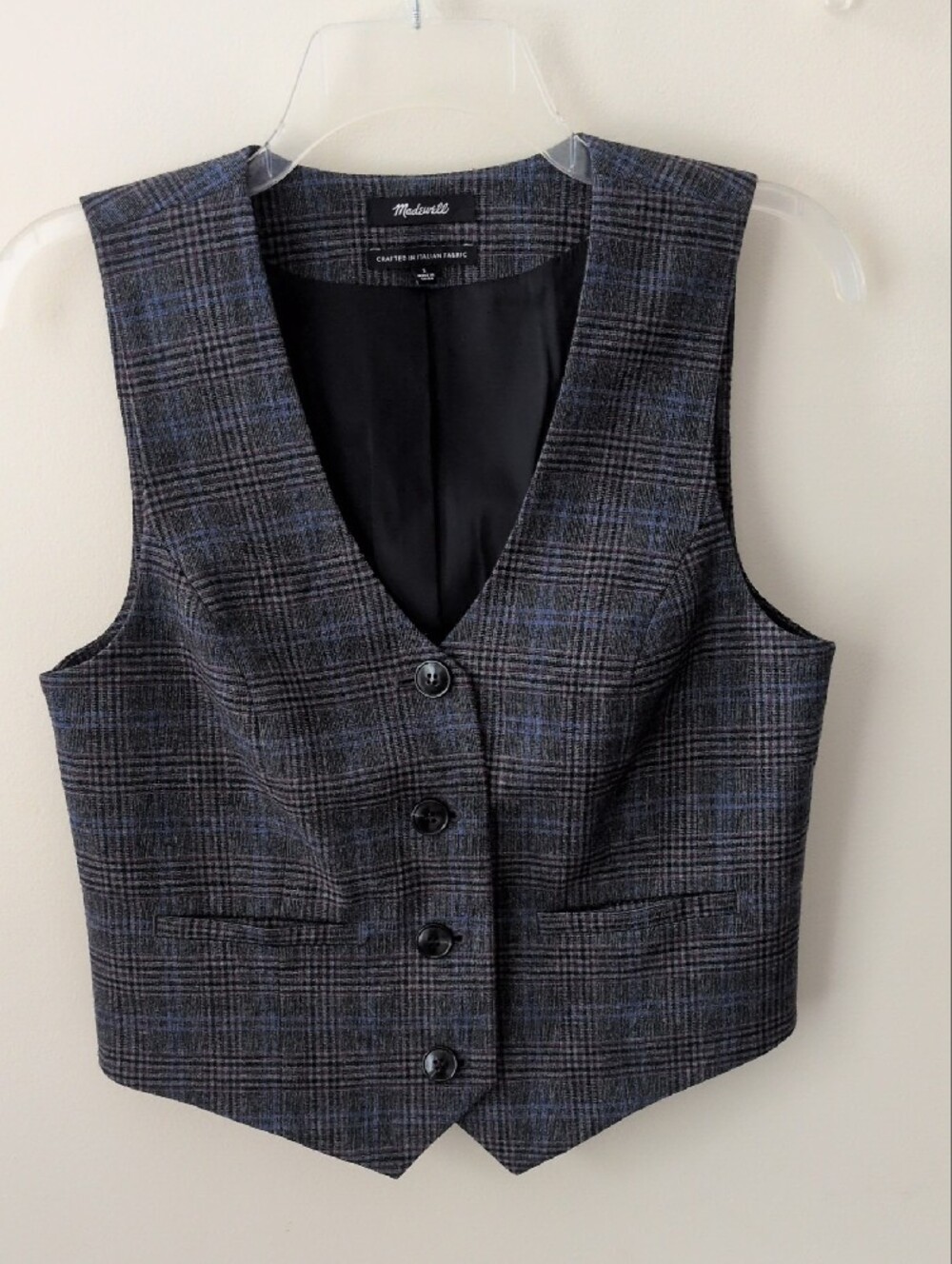 Madewell Gray Plaid Vest with Blue Windowpane